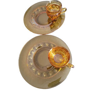 MCM Snack Plate & Cup Set Gold Crown by Indiana Glass AKA Lancaster Colony Fall